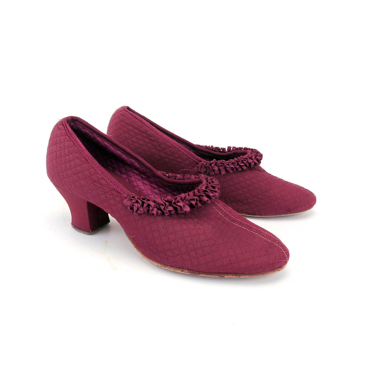 1930s Quilted Wine Bedroom Slippers UK 5