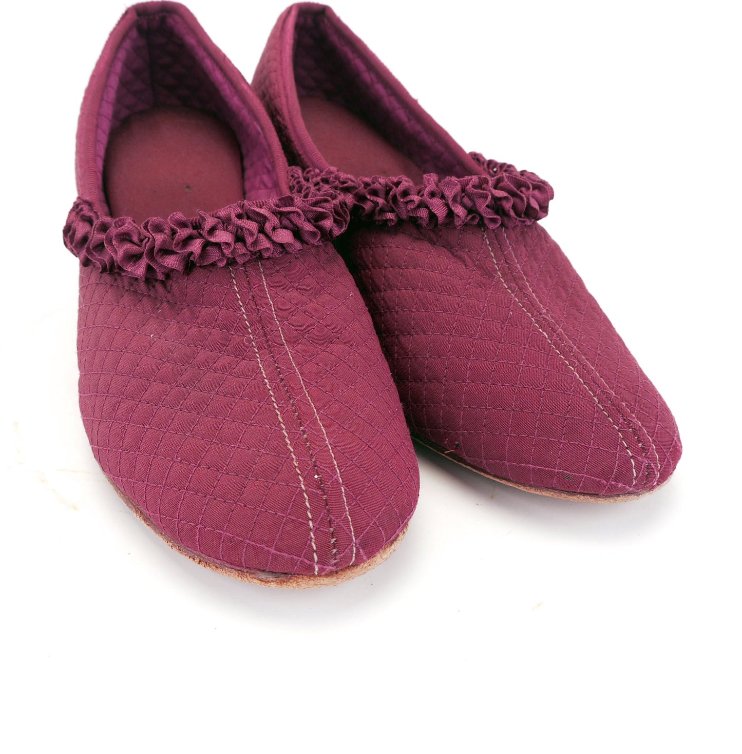 1930s Quilted Wine Bedroom Slippers UK 5