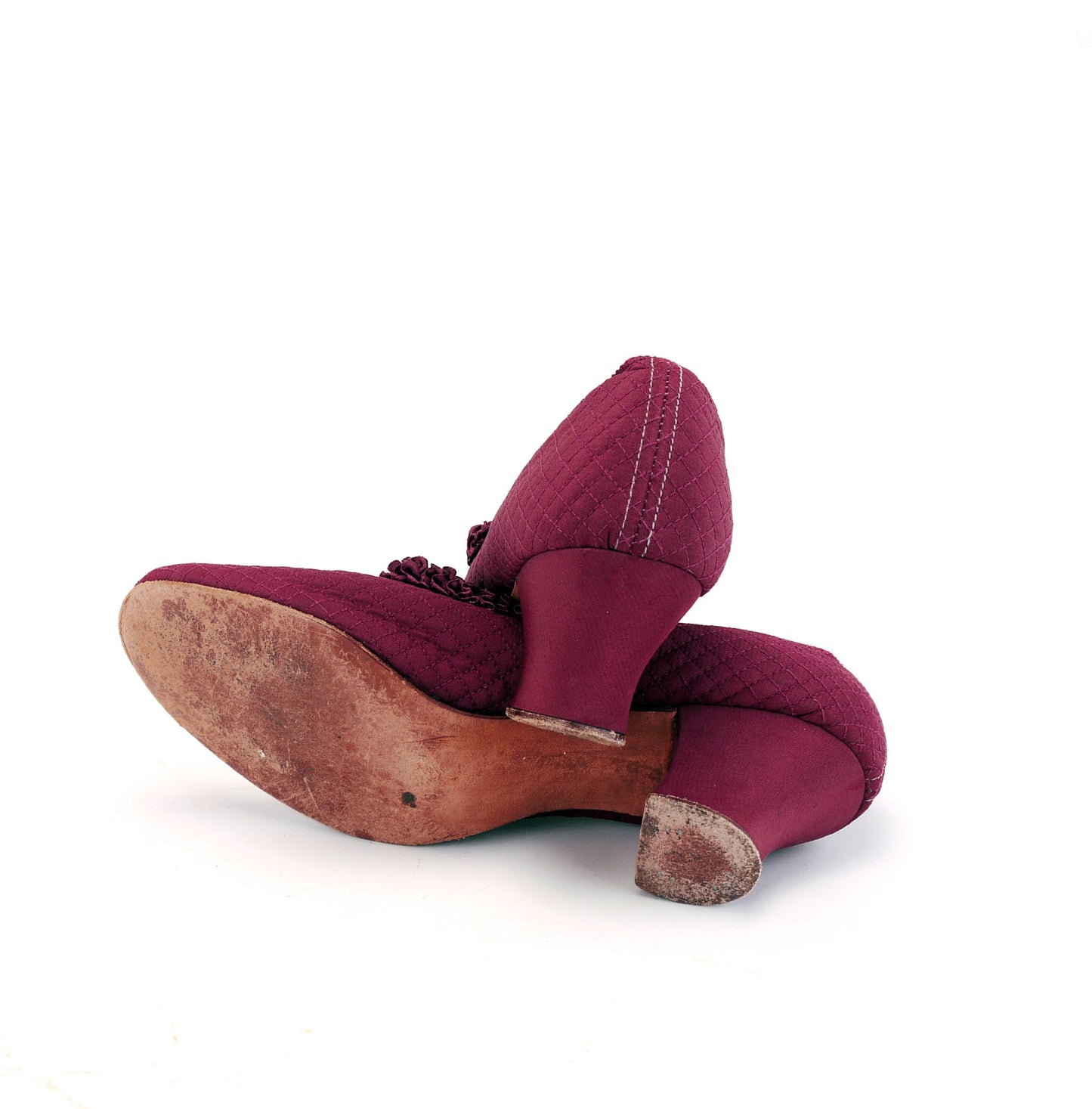 1930s Quilted Wine Bedroom Slippers UK 5