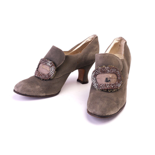 1900s Grey Suede Shoes by Chaussures Raoul UK 3.5