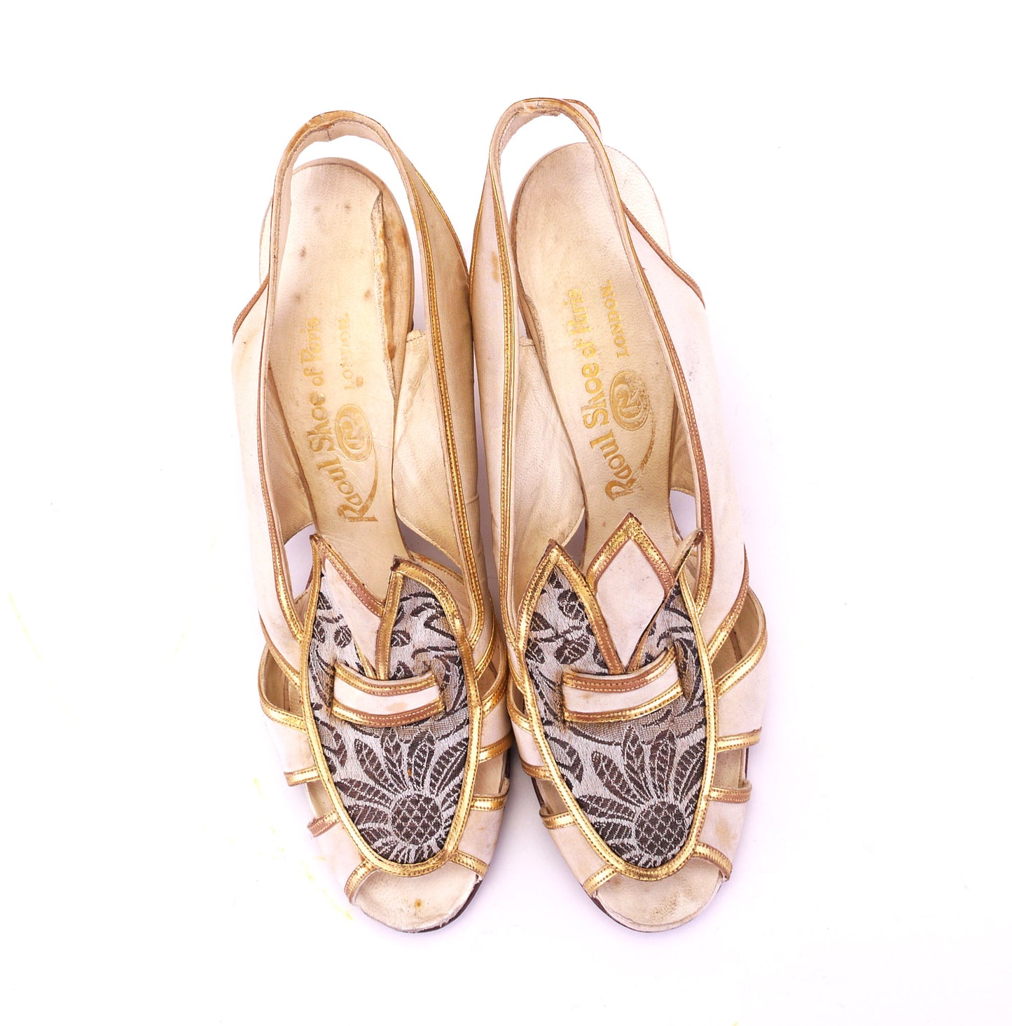 1930s White & Gold Evening Sandals by Raoul UK 5