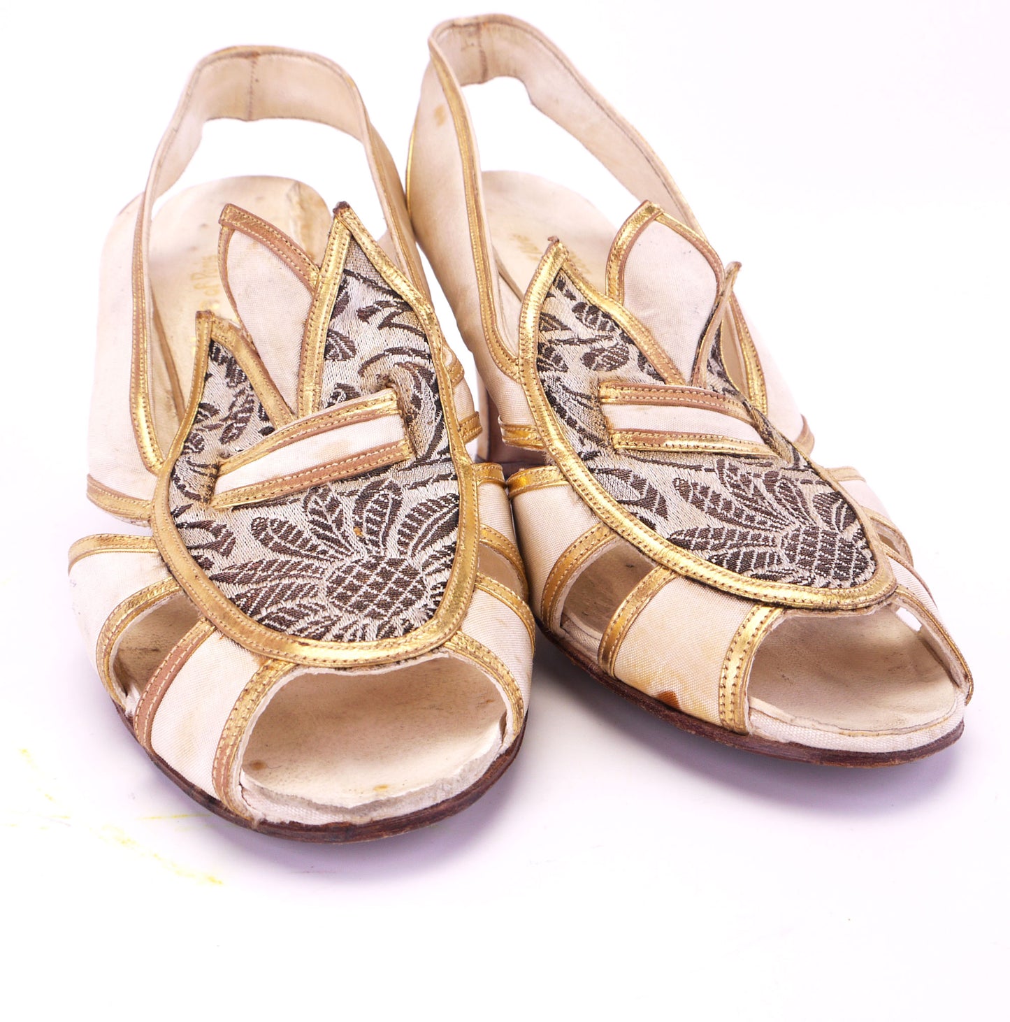 1930s White & Gold Evening Sandals by Raoul UK 5