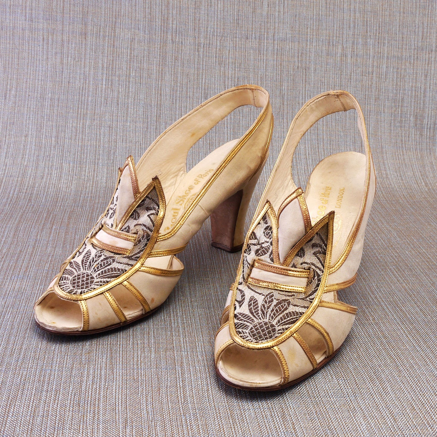1930s White & Gold Evening Sandals by Raoul UK 5