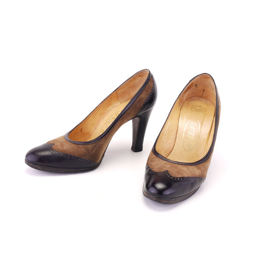 1970s Rayne Black & Brown Spectator Pumps UK 3.5