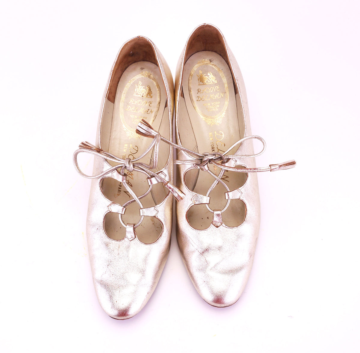 1960s Gold Delman Rayne Ghillie Pumps UK 5