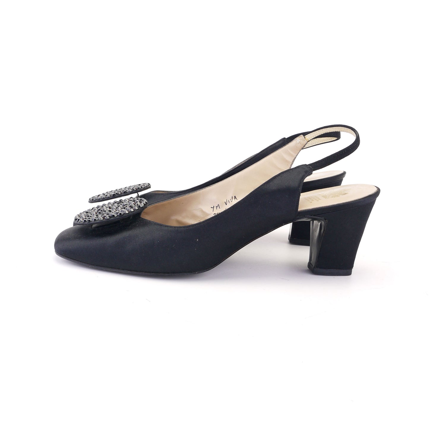 Rayne Black Silk With Rhinestones 1960s Slingbacks UK 4.5