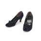 1950s Black Suede Peep Toe Pumps by Rayne UK 6.5