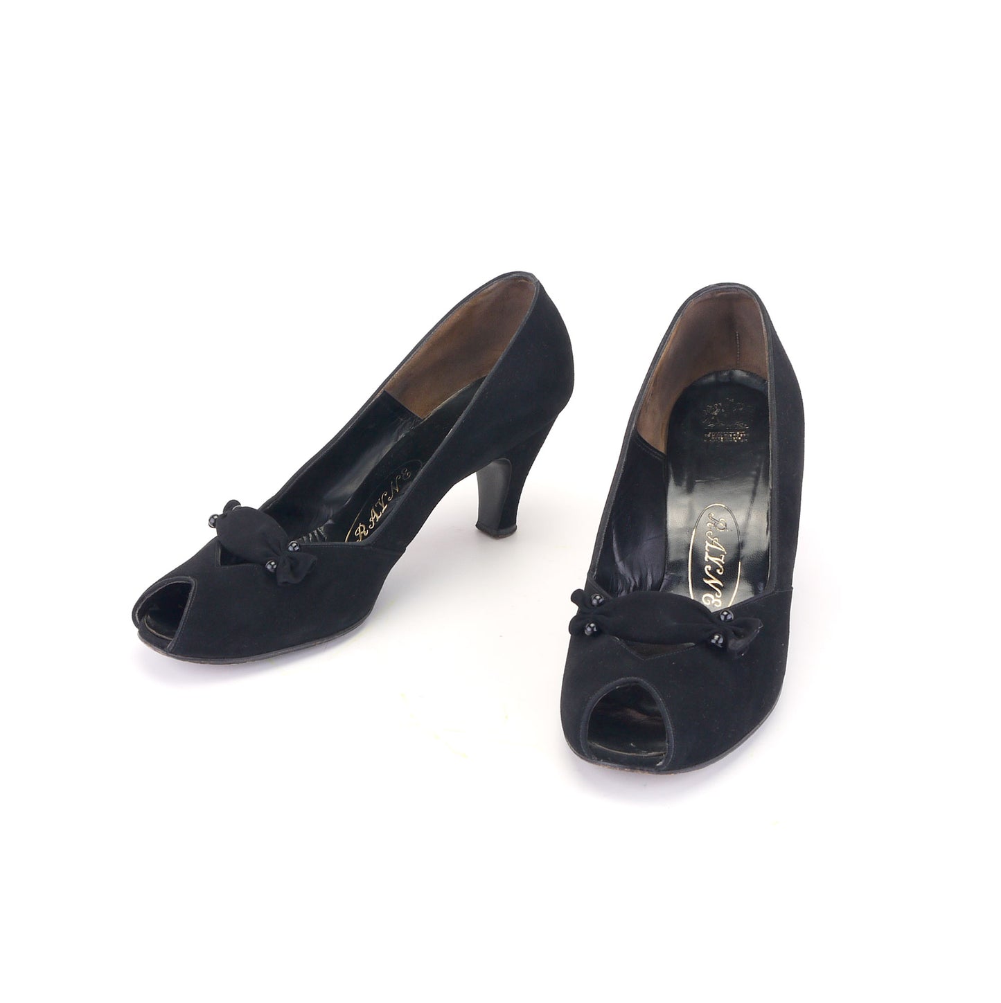 1950s Black Suede Peep Toe Pumps by Rayne UK 6.5