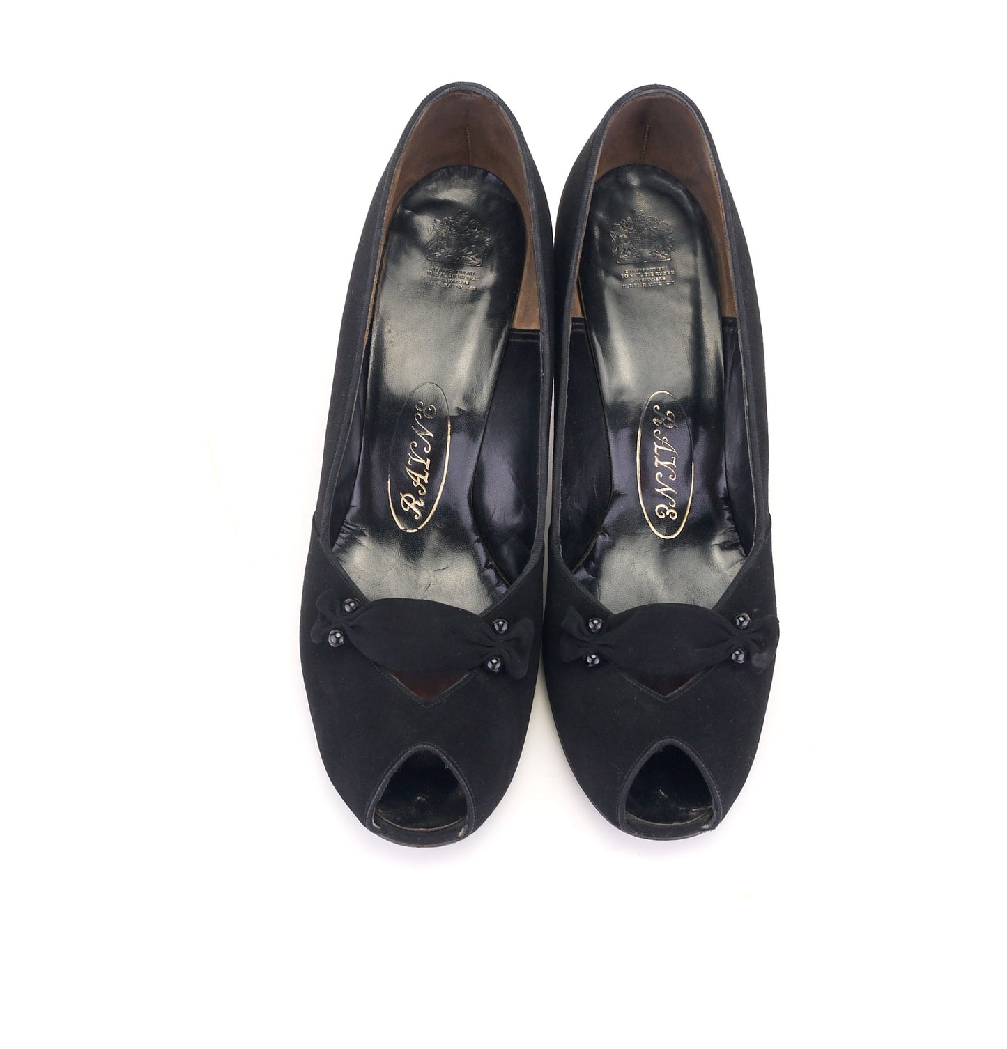 1950s Black Suede Peep Toe Pumps by Rayne UK 6.5