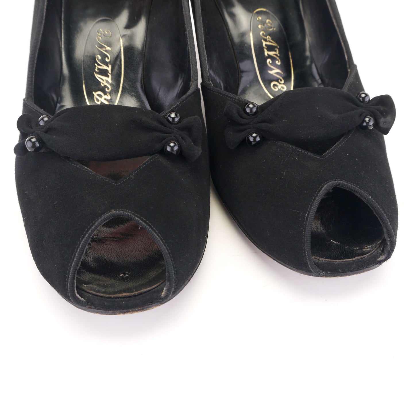 1950s Black Suede Peep Toe Pumps by Rayne UK 6.5