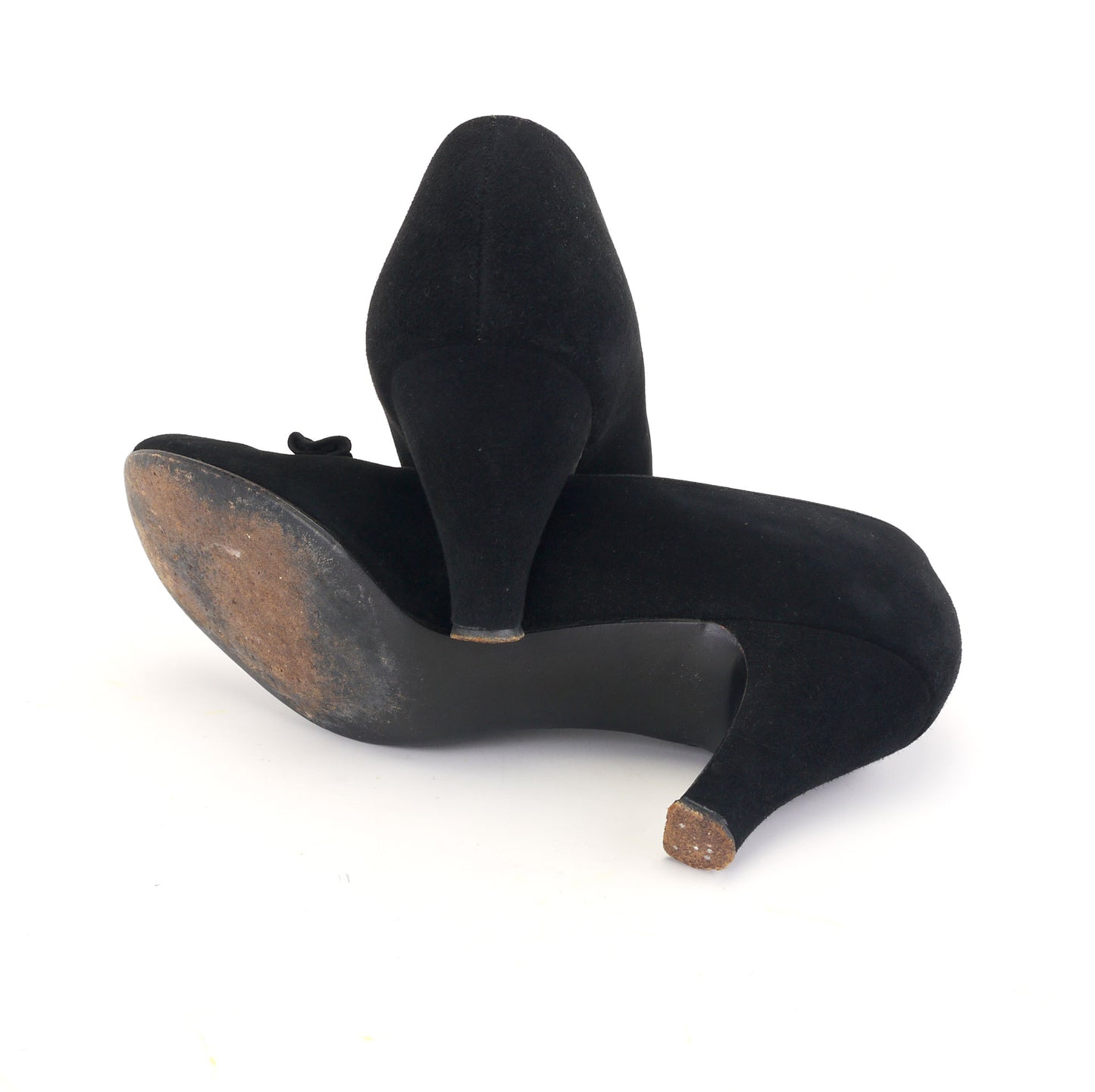 1950s Black Suede Peep Toe Pumps by Rayne UK 6.5