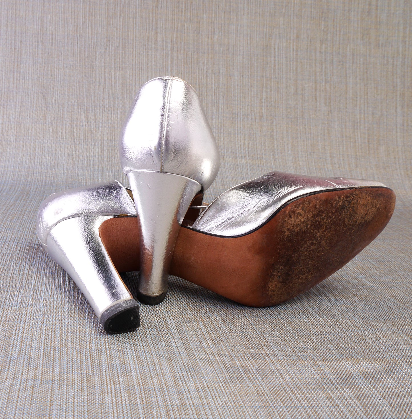 1970s Silver Rayne D'Orsay Pumps UK 3.5-4