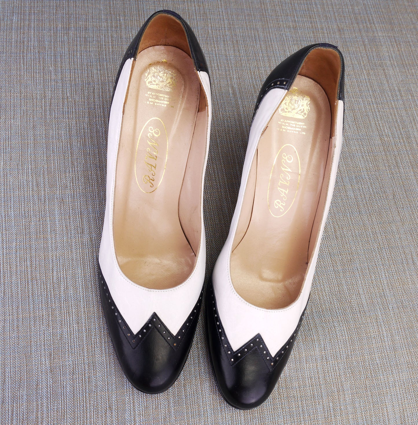 1970s Unworn Black & White Spectator Pumps by Rayne UK 5