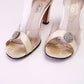 Rayne Mid 70s Ivory Satin & Clear Evening Sandals UK 3.5