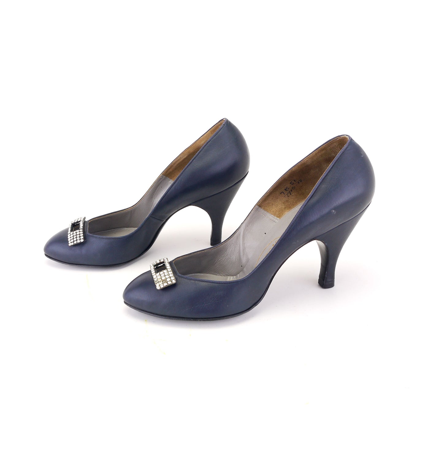 1950s Dark Blue Rayne Pumps w Rhinestone Bow UK 4.5