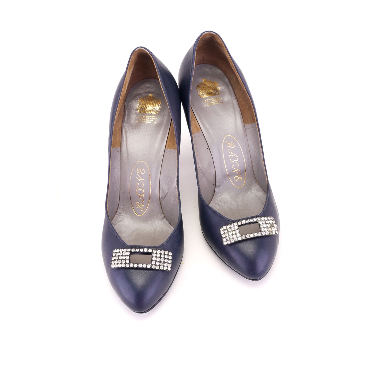1950s Dark Blue Rayne Pumps w Rhinestone Bow UK 4.5
