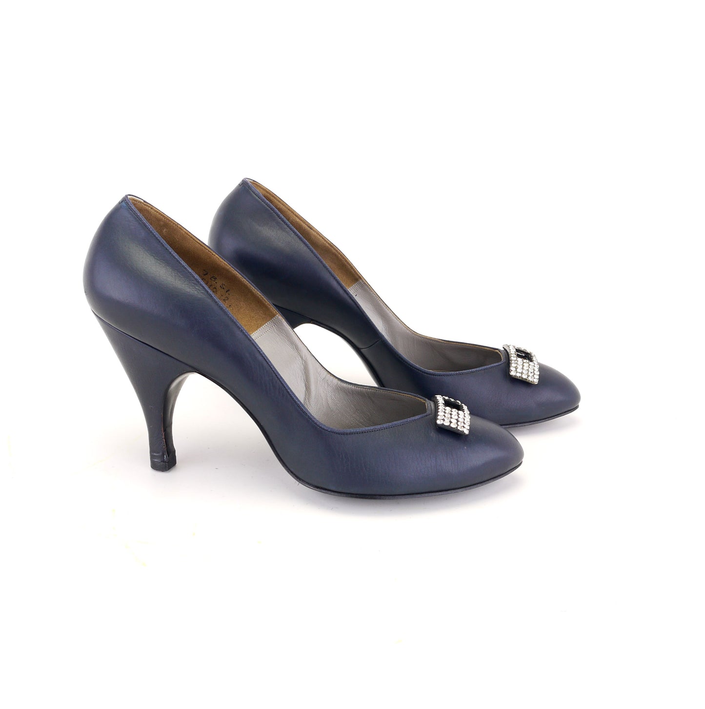 1950s Dark Blue Rayne Pumps w Rhinestone Bow UK 4.5