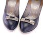 1950s Dark Blue Rayne Pumps w Rhinestone Bow UK 4.5