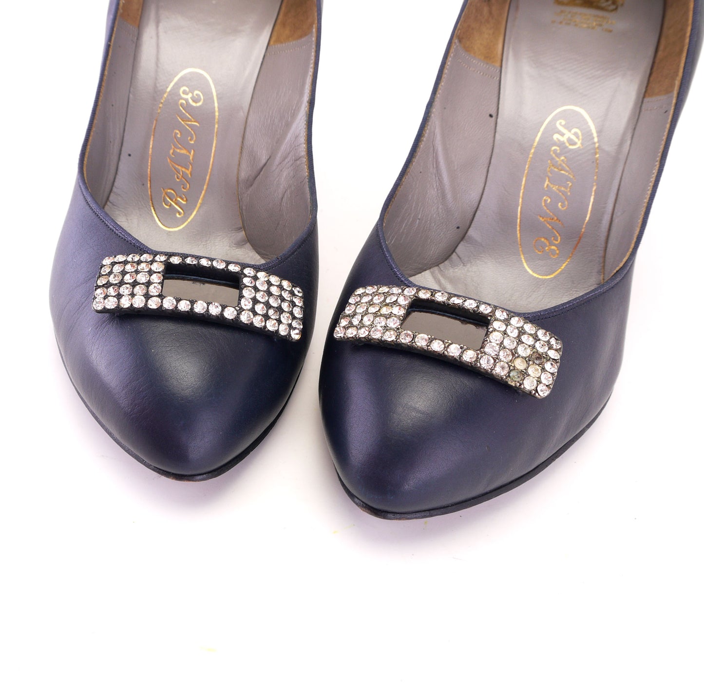 1950s Dark Blue Rayne Pumps w Rhinestone Bow UK 4.5