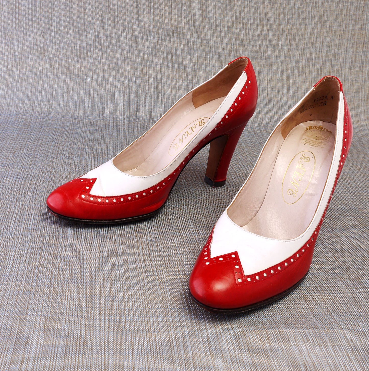 1970s Red & White Spectator Pumps by Rayne UK 3.5