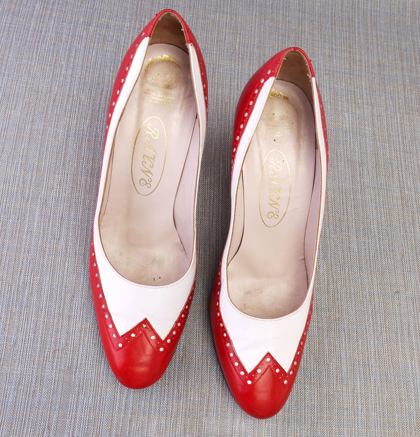 1970s Red & White Spectator Pumps by Rayne UK 3.5