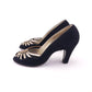 1940s / 50s Black n Gold Peep Toe Pumps by Russell & Bromley UK 5