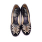 1940s / 50s Black n Gold Peep Toe Pumps by Russell & Bromley UK 5