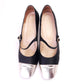 Rayne 1970s Black Satin Mary Janes w Gold Toe Cap UK 6.5