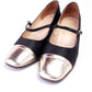 Rayne 1970s Black Satin Mary Janes w Gold Toe Cap UK 6.5