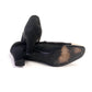 Rayne 1970s Black Satin Mary Janes w Gold Toe Cap UK 6.5