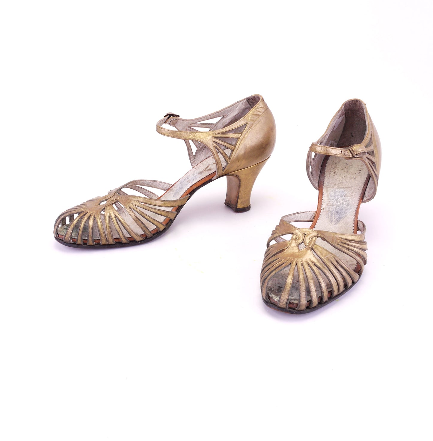 1930s Gold Strappy Sandals by Rheinberger UK 5.5