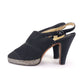 1940s Black Silk Slingbacks w Rhinestone Platform UK 4