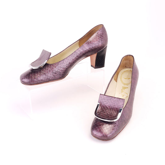 1960s MOD Plum Faux Snake Pumps by Miss Rayne UK 4.5