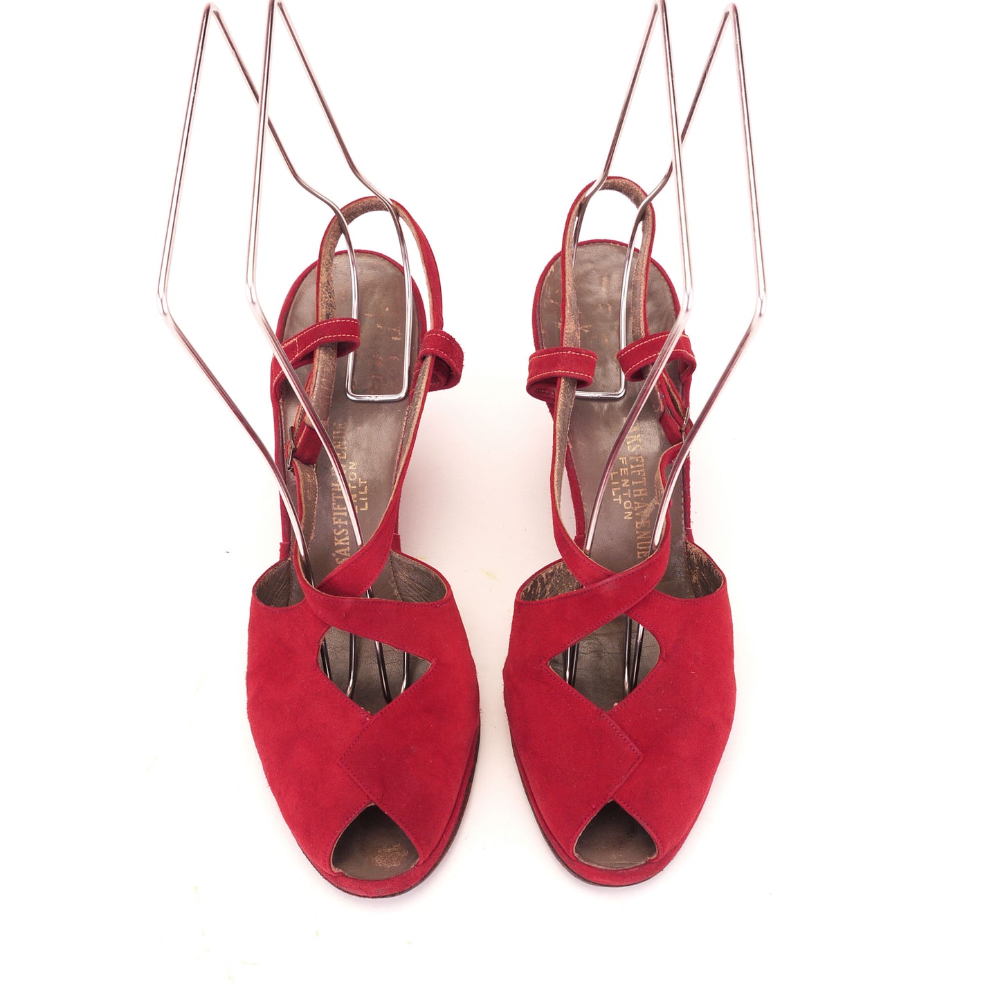 1940s Red Suede Wedge Sandals by Saks UK 6.5