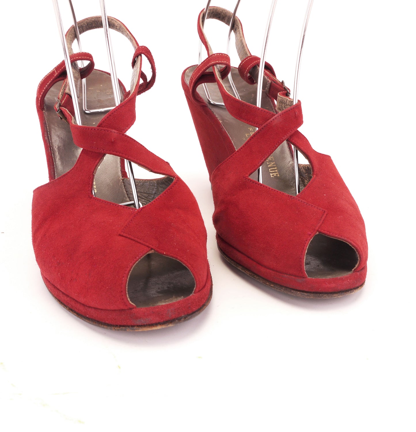 1940s Red Suede Wedge Sandals by Saks UK 6.5