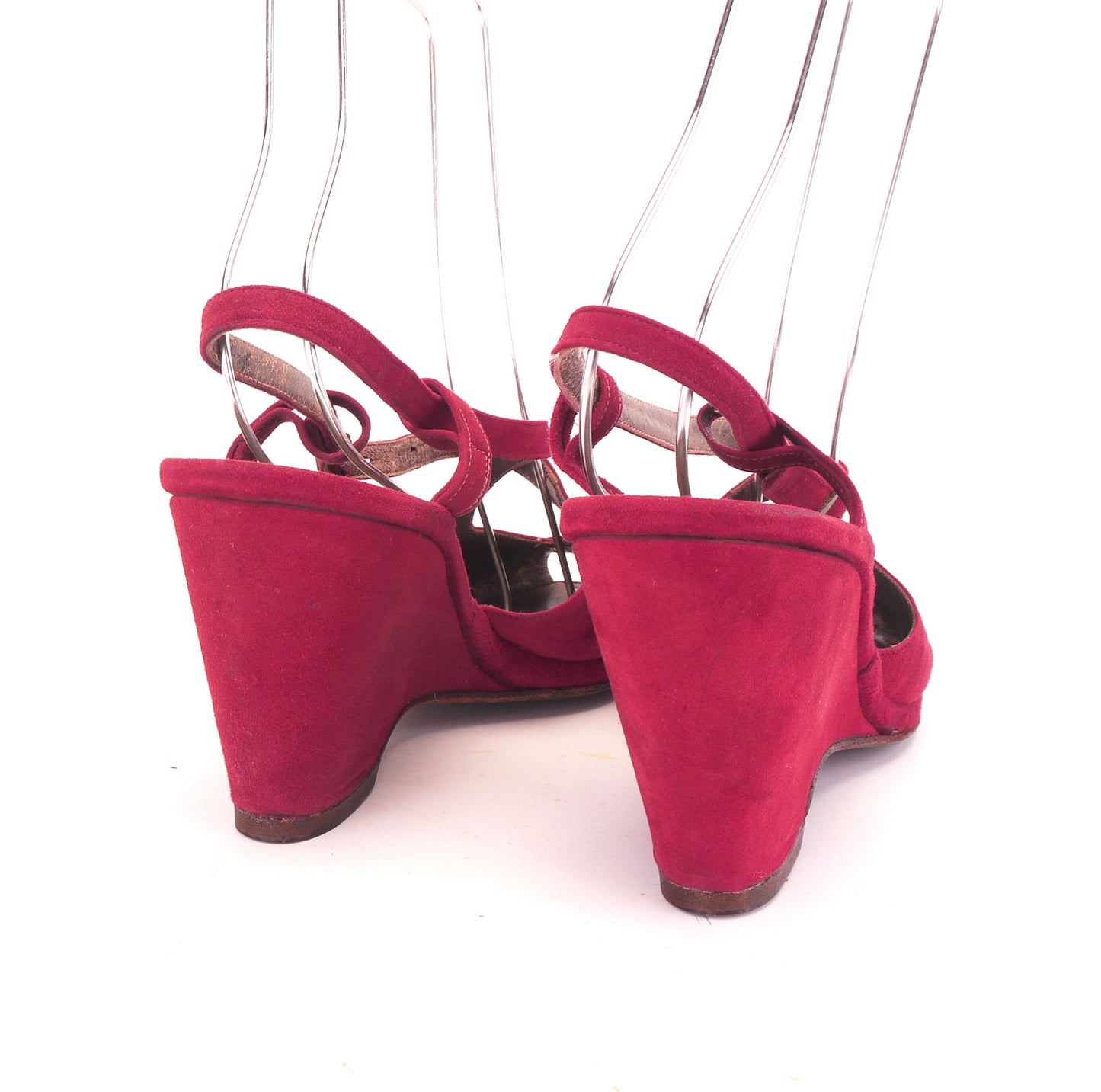 1940s Red Suede Wedge Sandals by Saks UK 6.5