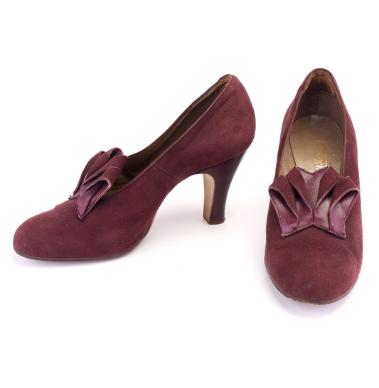 1930s Wine Suede n Leather Pumps by Stead & Simpson UK 5