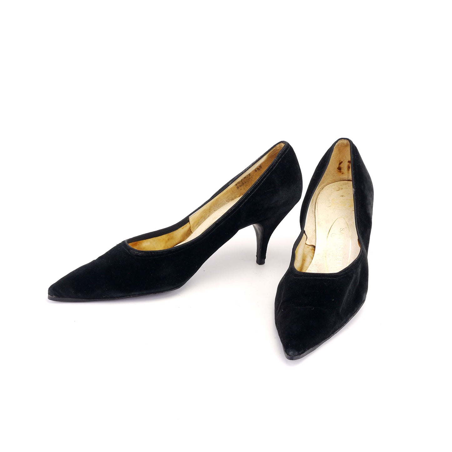 1960s Black Velvet Stilettos by Saxone UK 4