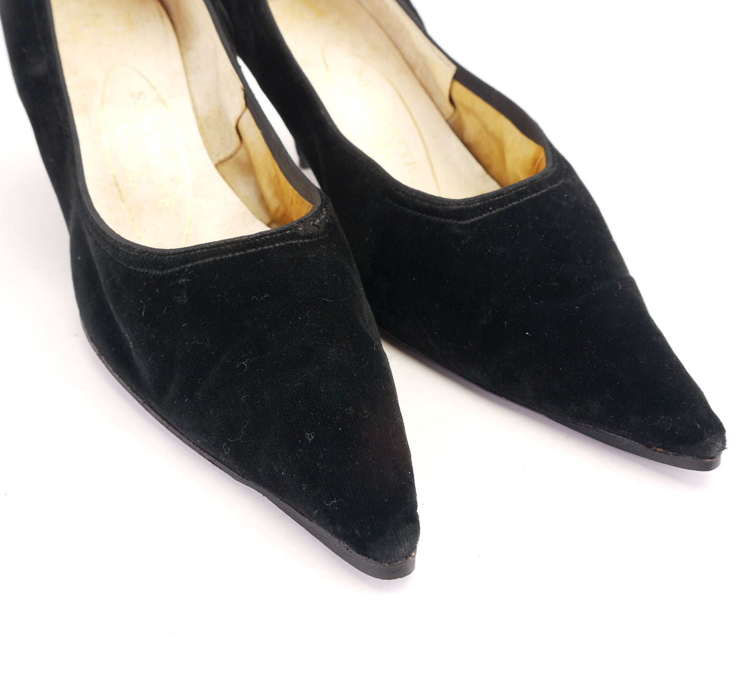 1960s Black Velvet Stilettos by Saxone UK 4