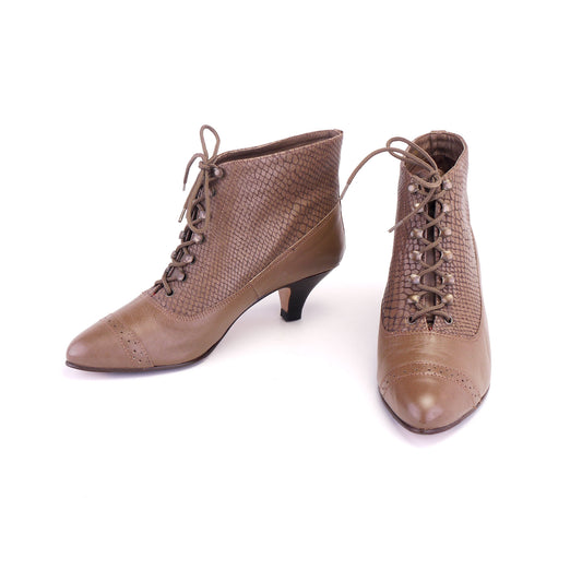 1980s Unworn Taupe Laced Ankle boots by Saxone UK 5