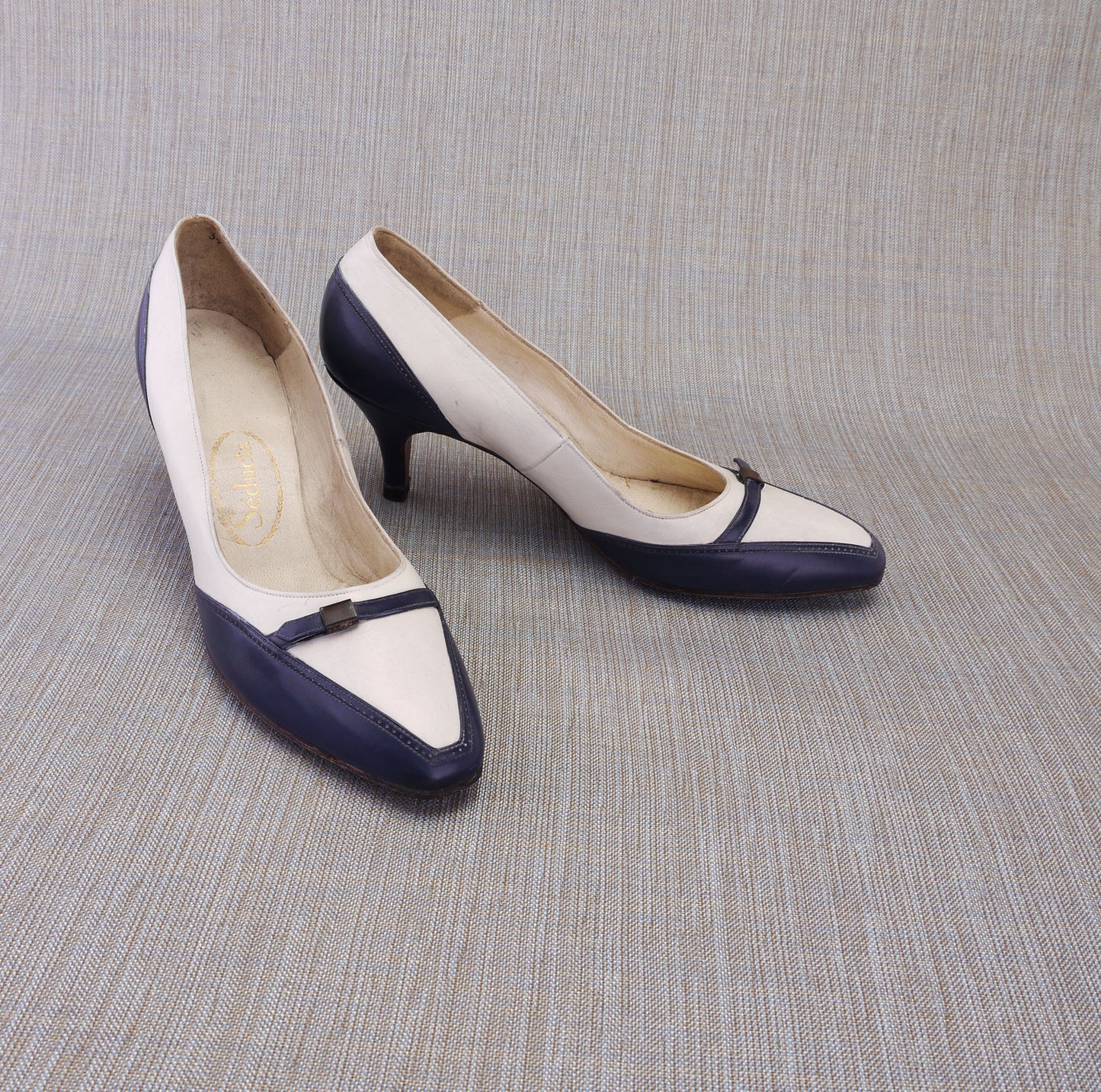 Unworn Navy & White 1960s Pumps by Seducta UK 3
