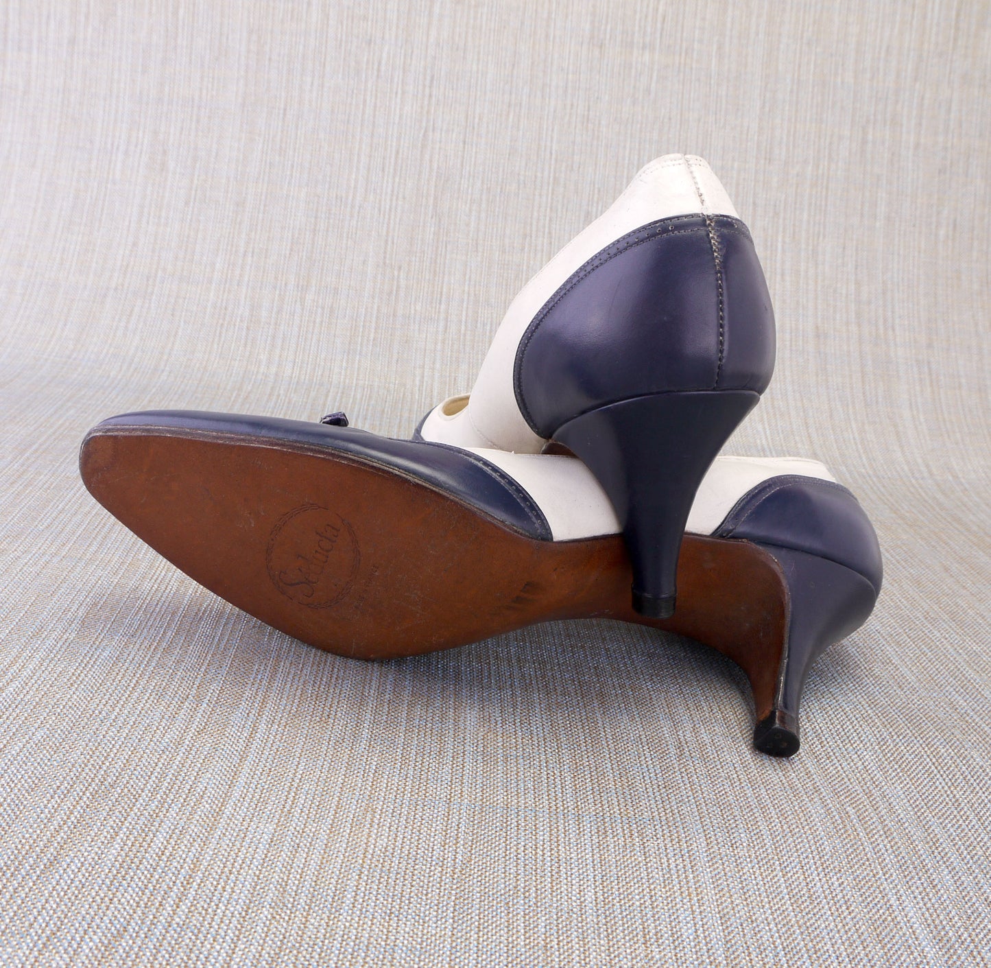 Unworn Navy & White 1960s Pumps by Seducta UK 3