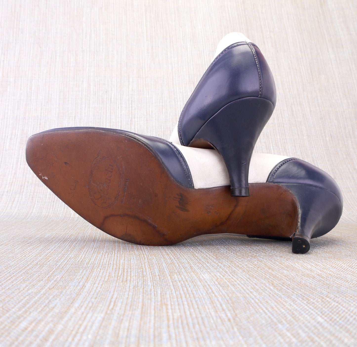 Unworn Navy & White 1960s Pumps by Seducta UK 4