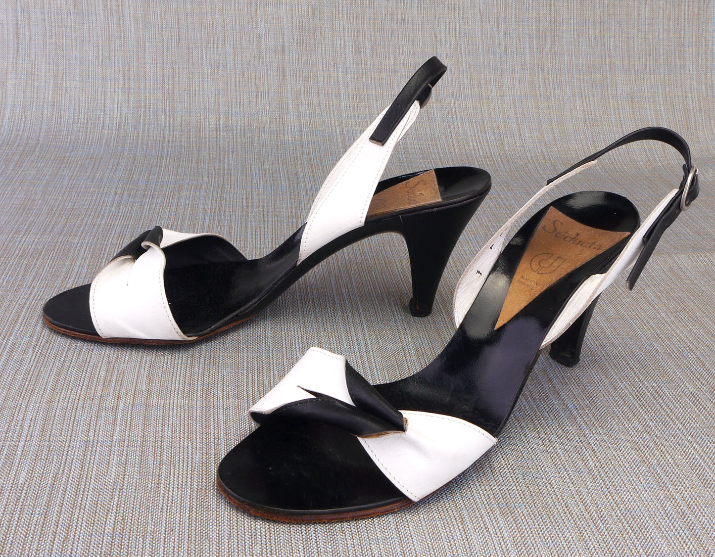 Charles Jourdan Seducta Black & White 80s Sandals UK 4.5