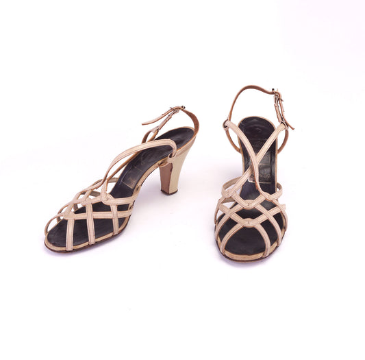 1950s Holmes Strappy Beige sandals UK 3