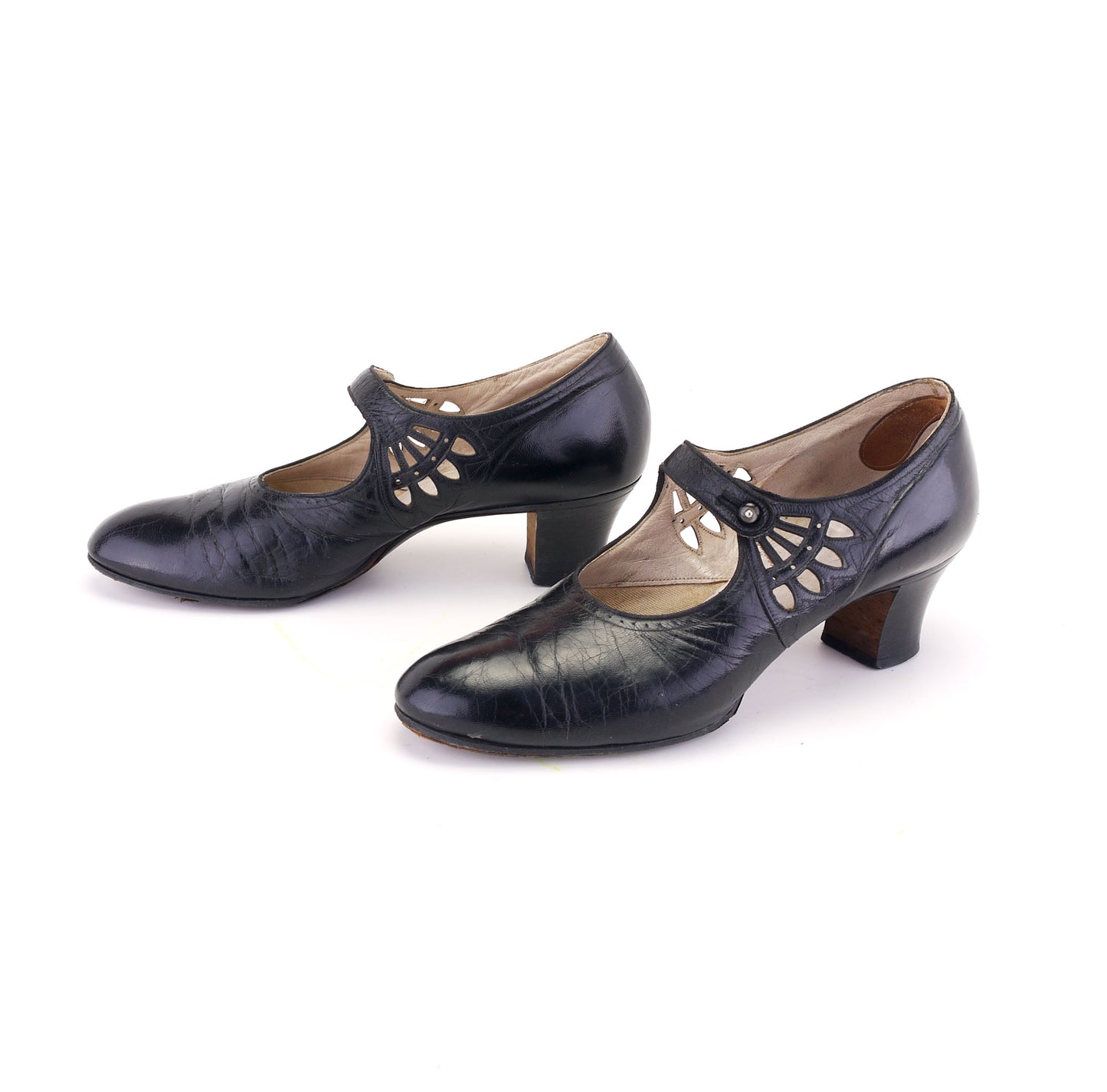 1920s Black Mary Janes with Cutouts UK 6
