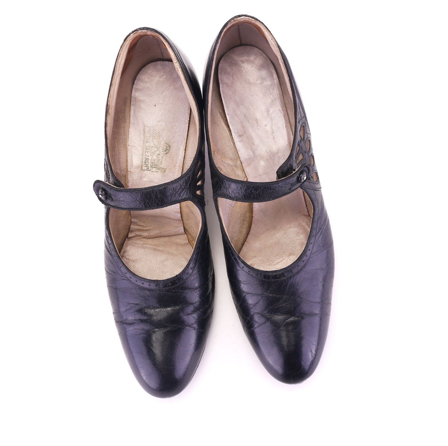 1920s Black Mary Janes with Cutouts UK 6