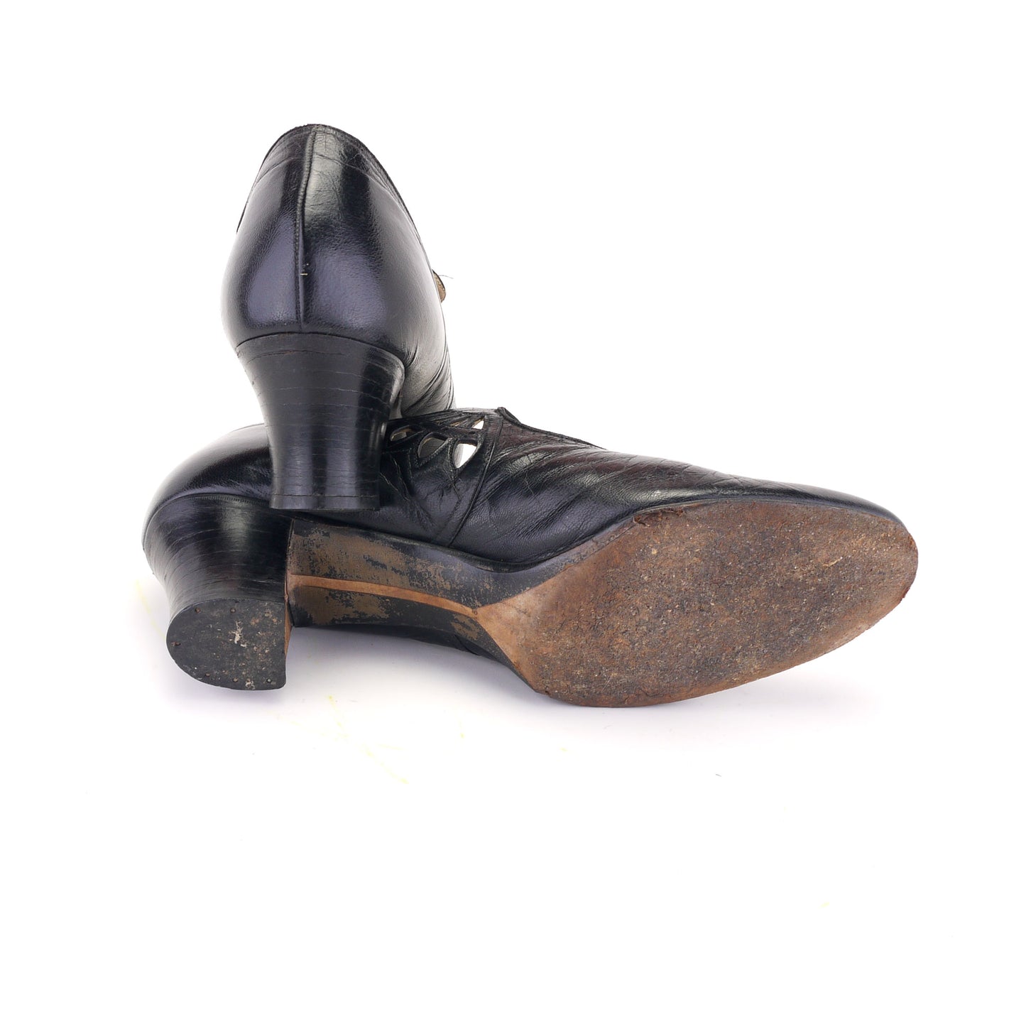 1920s Black Mary Janes with Cutouts UK 6