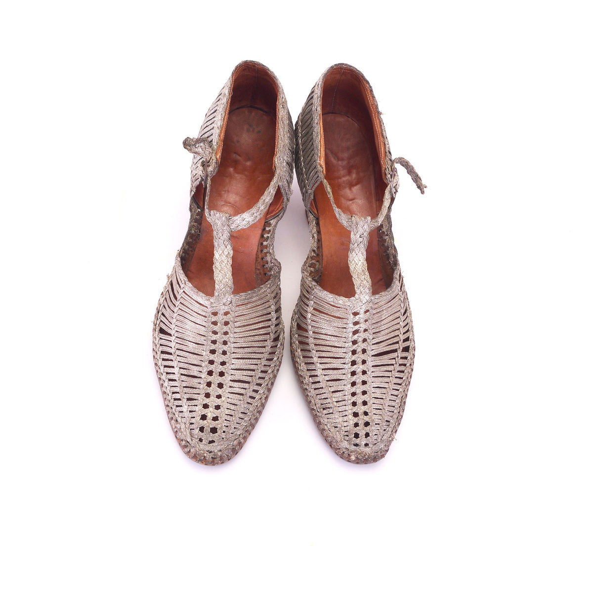 1920s Silver Sandals Metal Braid T Bars UK 3
