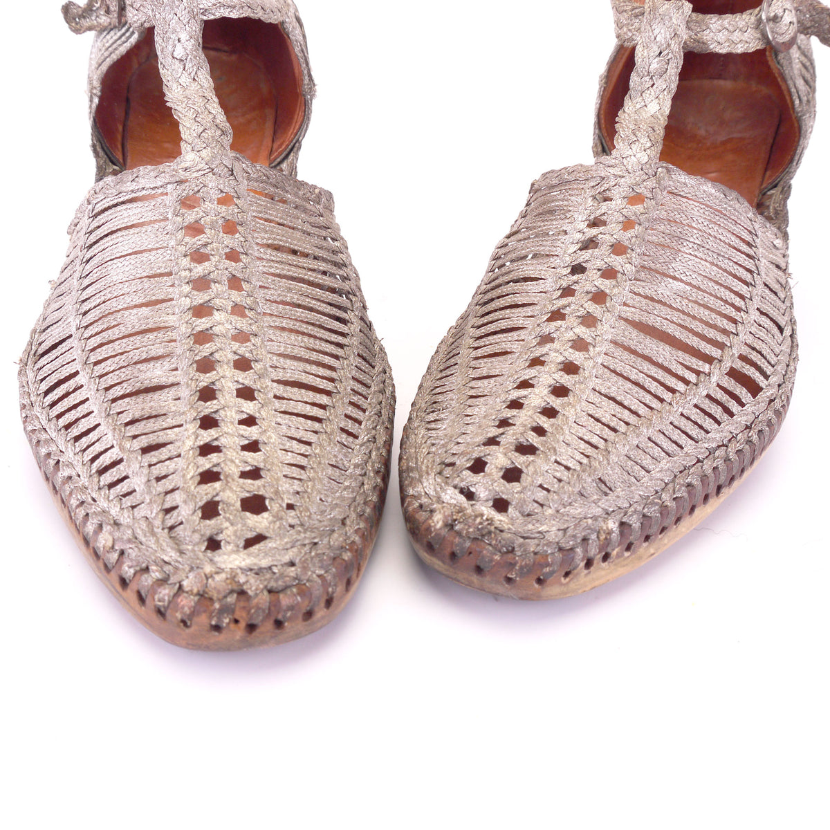 1920s Silver Sandals Metal Braid T Bars UK 3